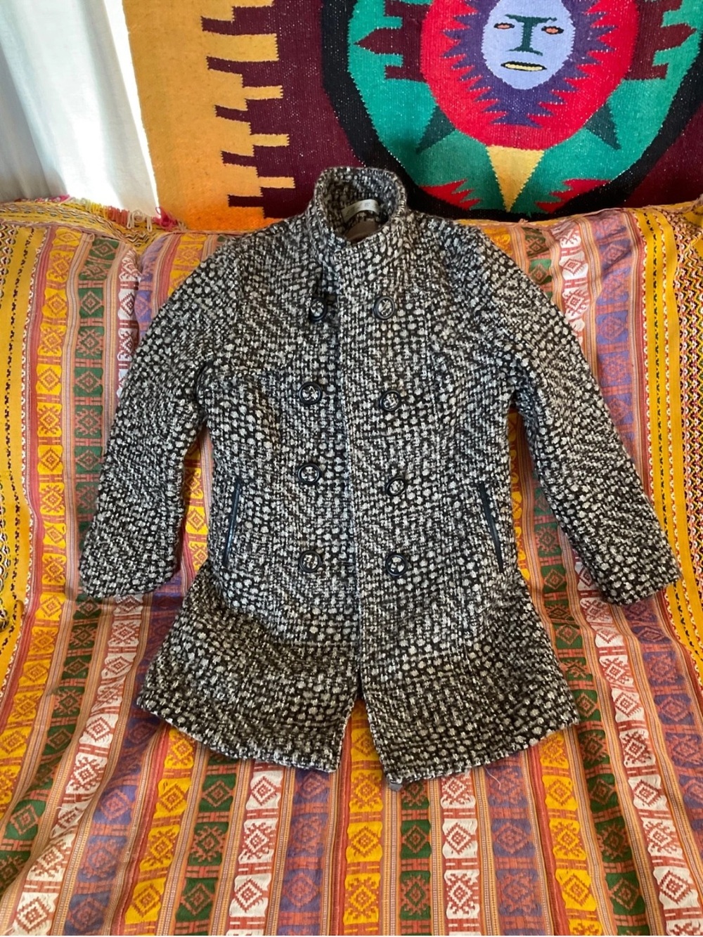 Women's Brown & Tan Tweed Peacoat - Classic Double-Breasted Style